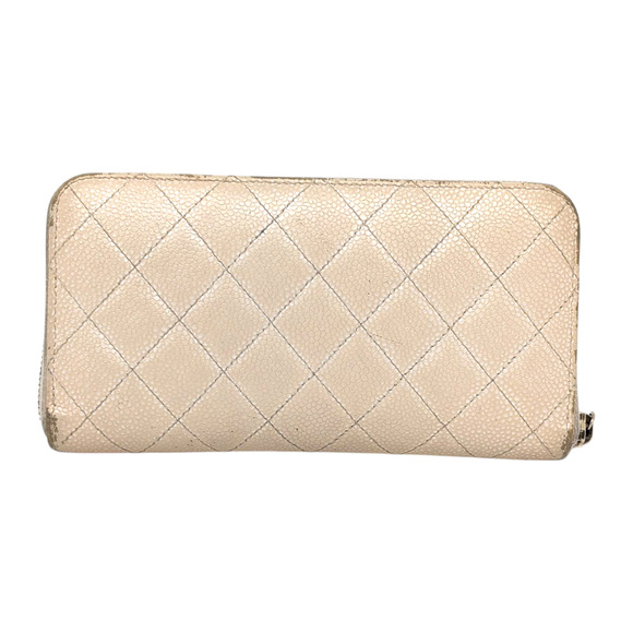 Chanel Beige Caviar Leather Zip Wallet Series 15 Diamond Quilted CC Logo - Picture 10 of 11